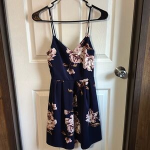 Dark blue floral spaghetti strap dress